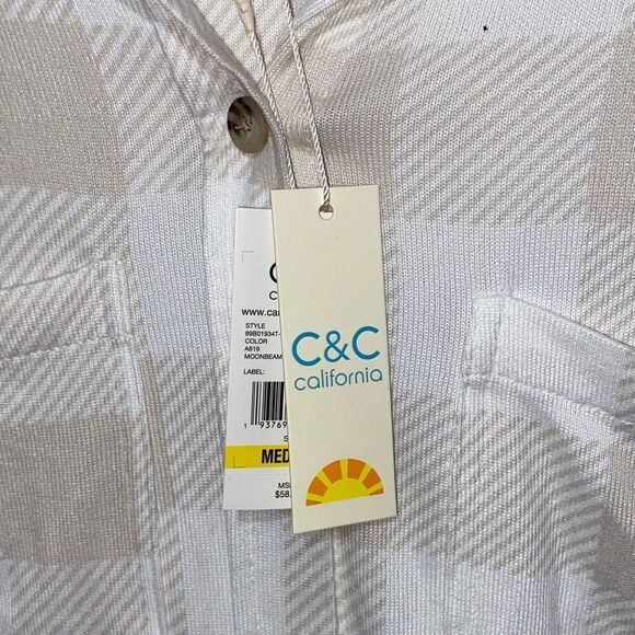 C&C California Women's Tan White Plaid Long Sleeve Button Up Shirt Medium NWT - Picture 5 of 10